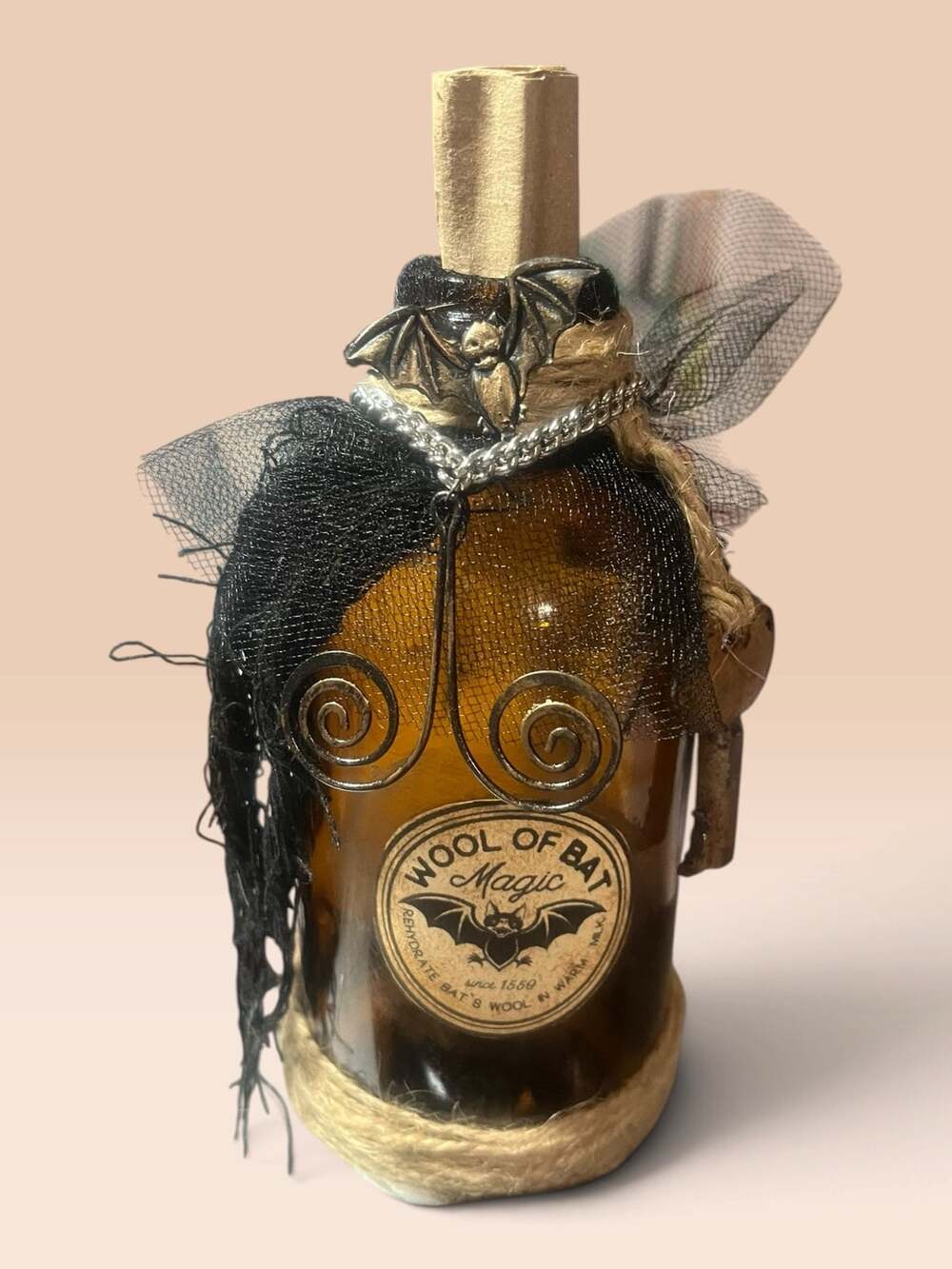 Wool of Bat Magic Potion Bottle with Jute Trim Gothic Glam Decor